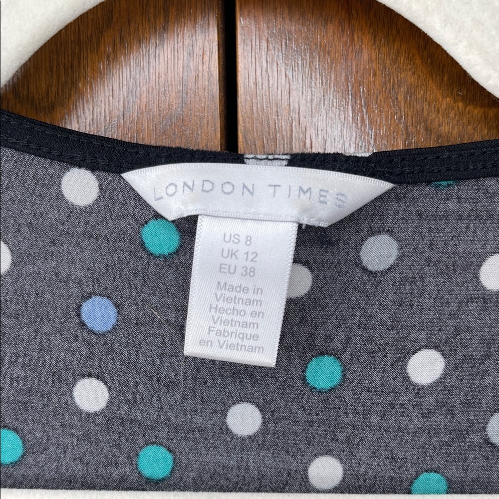 London Times Size 8 Black Dress with Multicolor Dots - Picture 2 of 5